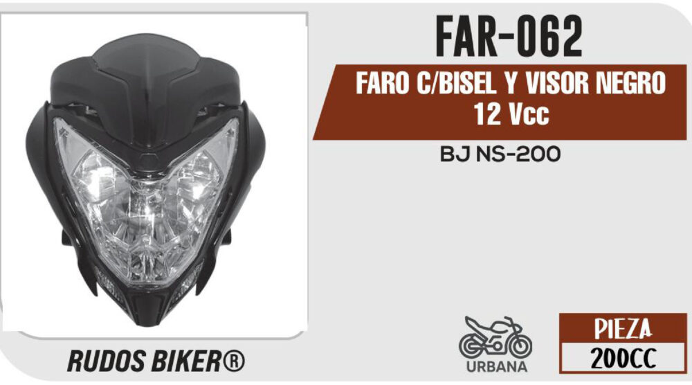 FARO C/BISEL Y VISOR NEGRO 12Vcc