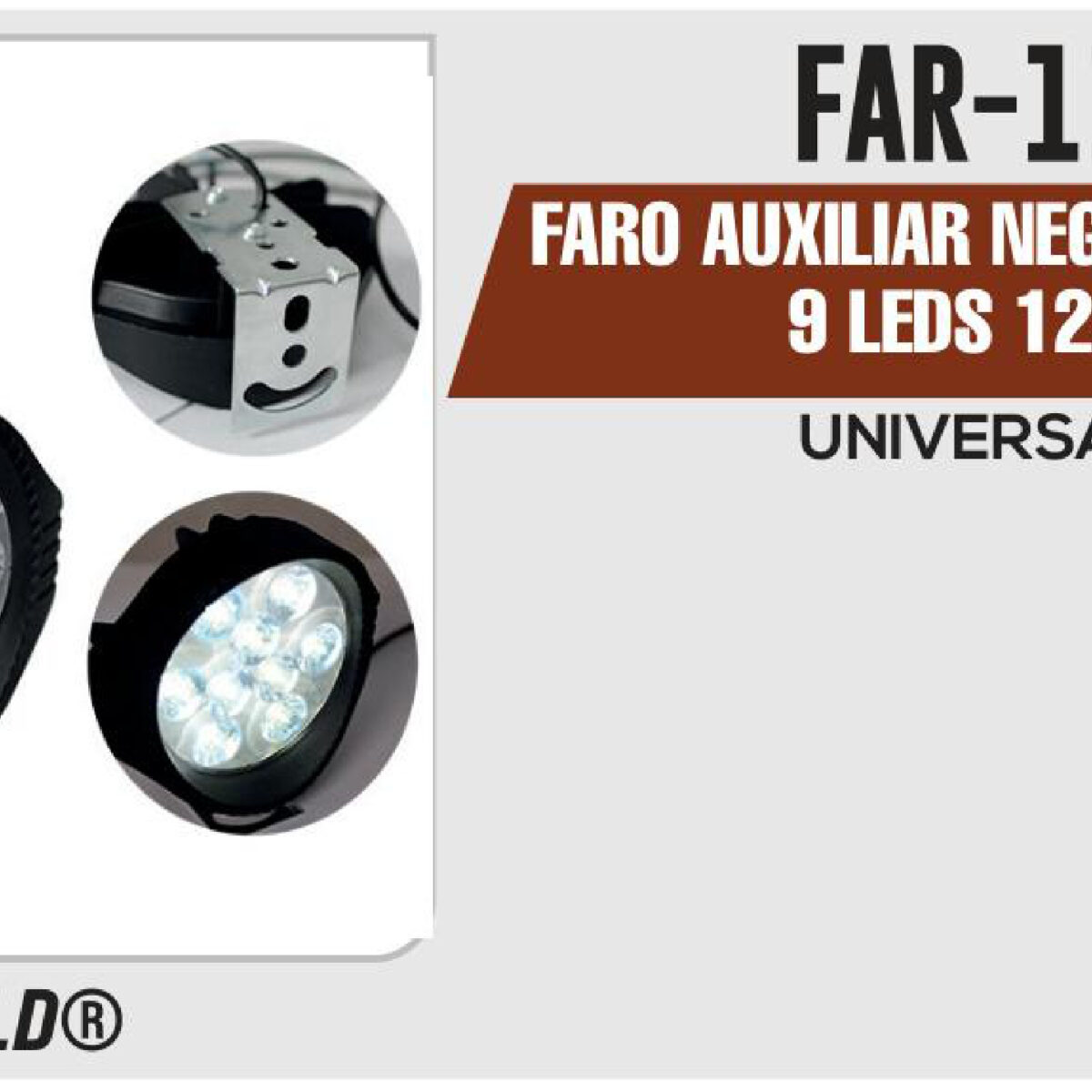 FARO AUXILIAR NEGRO REDONDO 9 LEDS 12Vcc