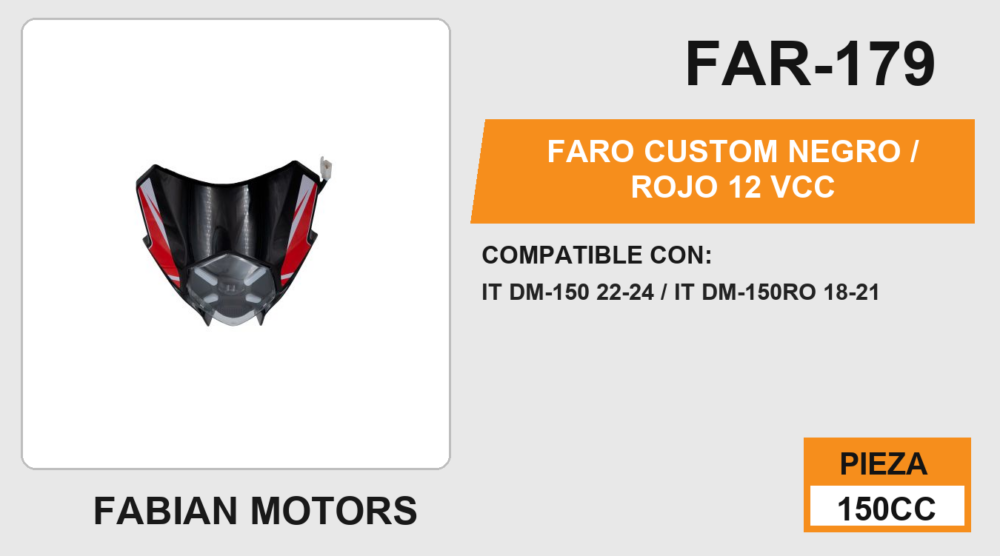 FARO CUSTOM NEGRO / ROJO 12Vcc