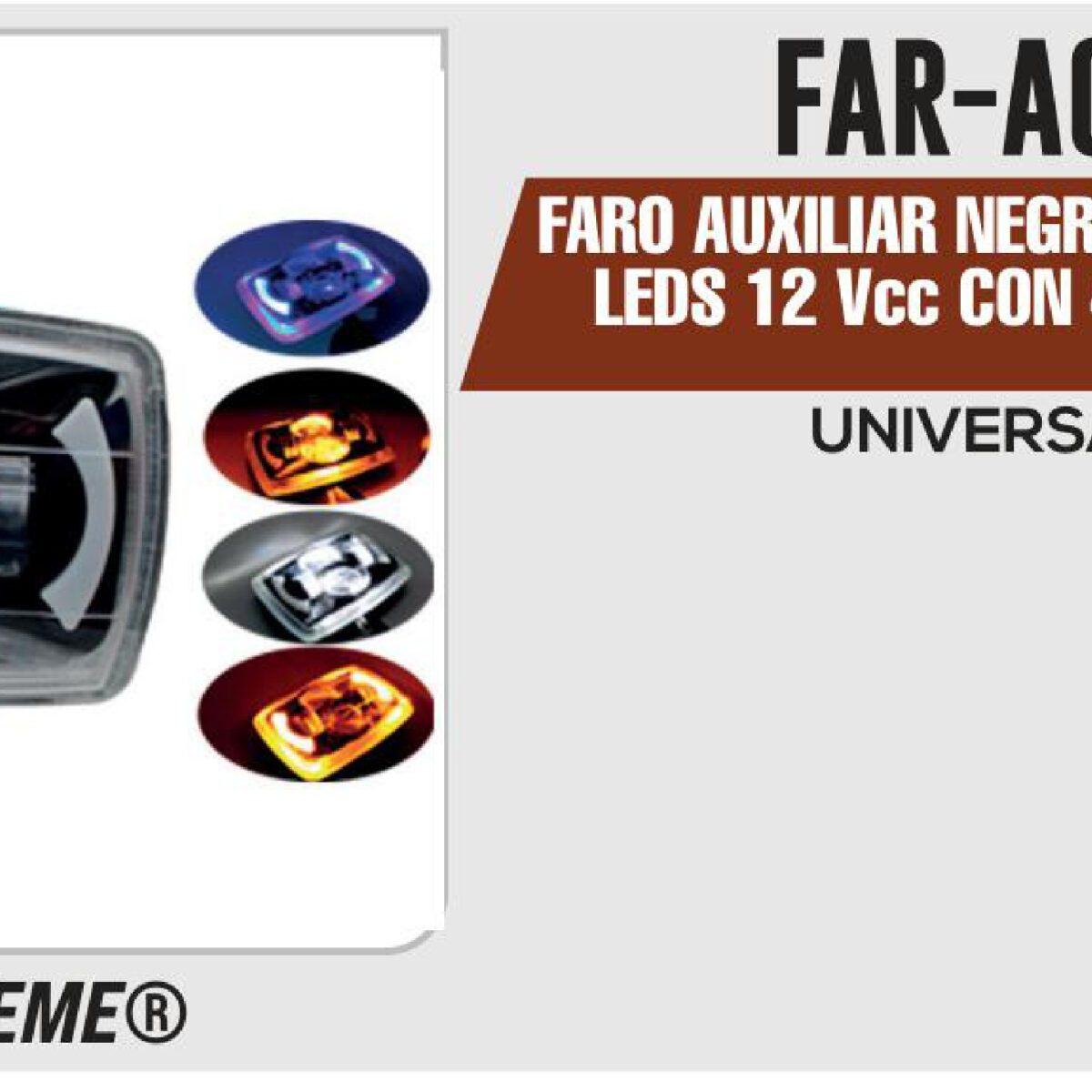 FARO AUXILIAR NEGRO CUADRADO 9 LEDS 12Vcc CON 4 FUNCIONES