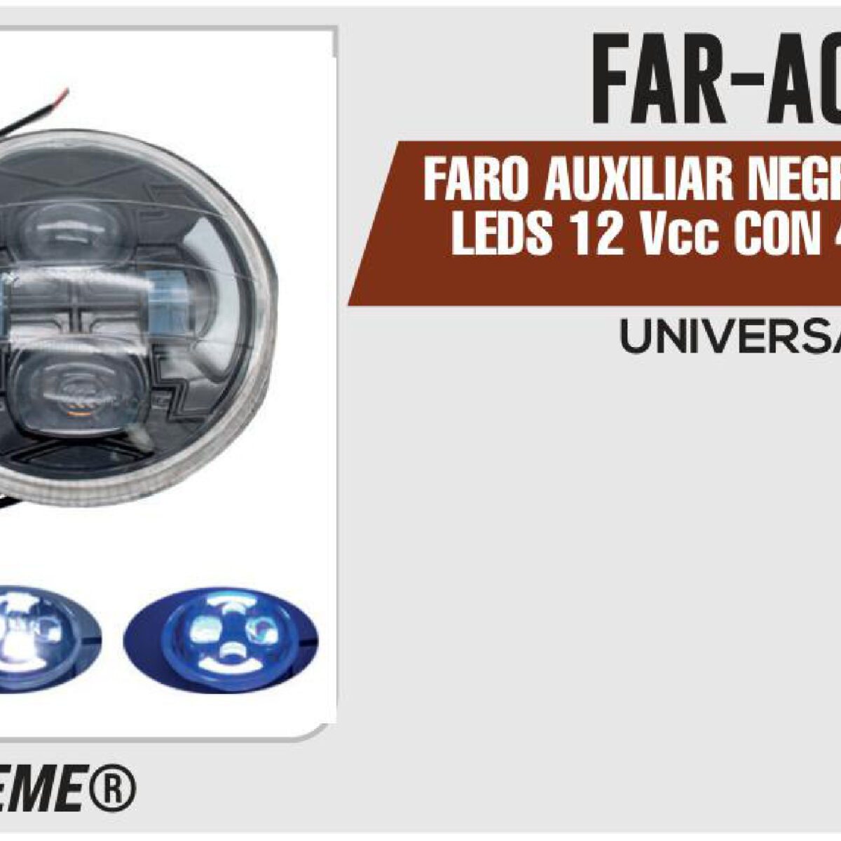 FARO AUXILIAR NEGRO REDONDO 9 LEDS 12Vcc CON 4 FUNCIONES