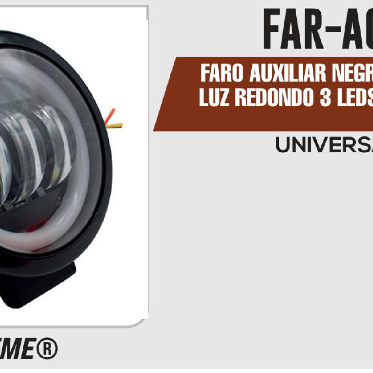 FARO AUXILIAR NEGRO CON ARO DE LUZ REDONDO 3 LEDS 12Vcc 1800 LUMENES