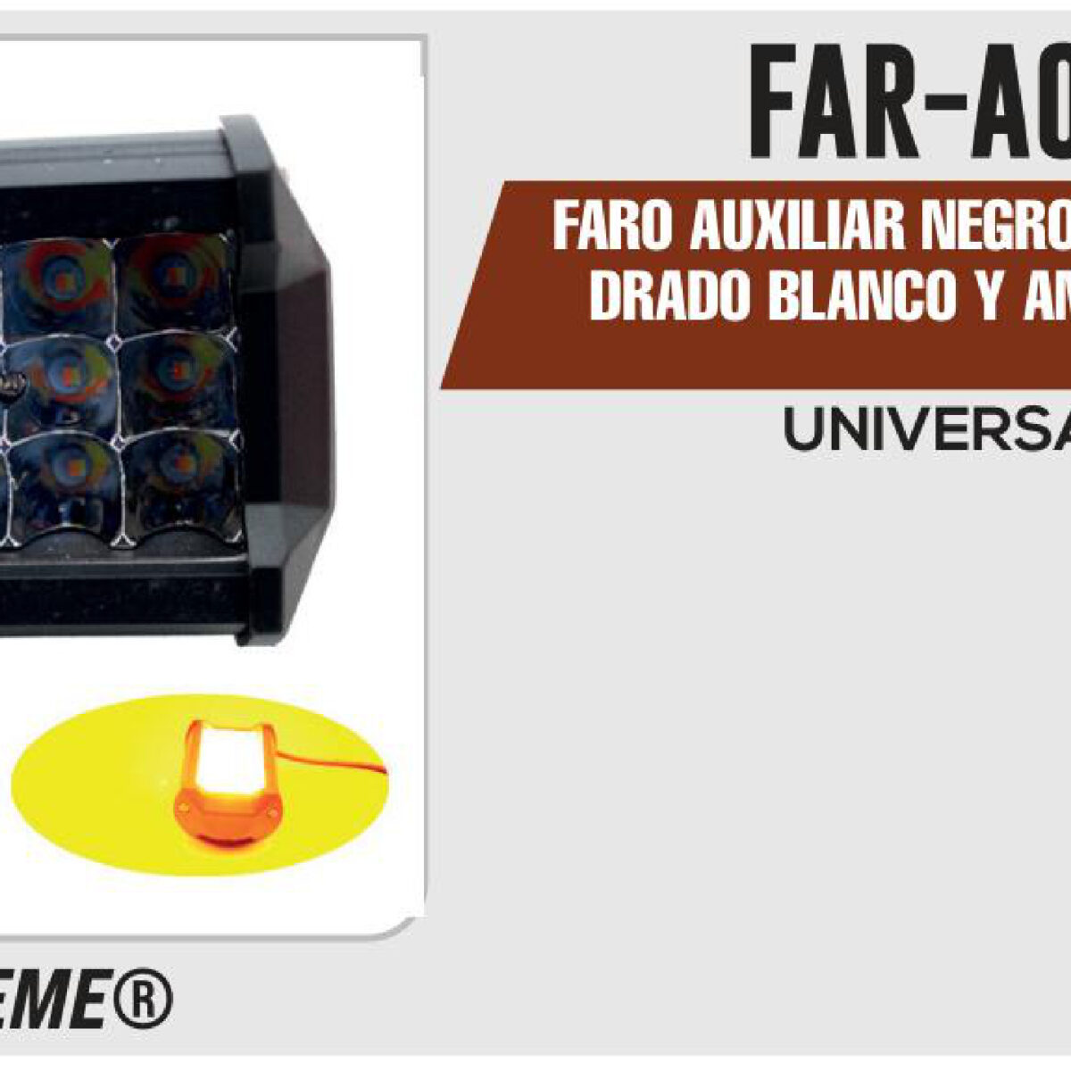FARO AUXILIAR NEGRO 12 LEDS CUADRADO BLANCO Y AMBAR 12Vcc