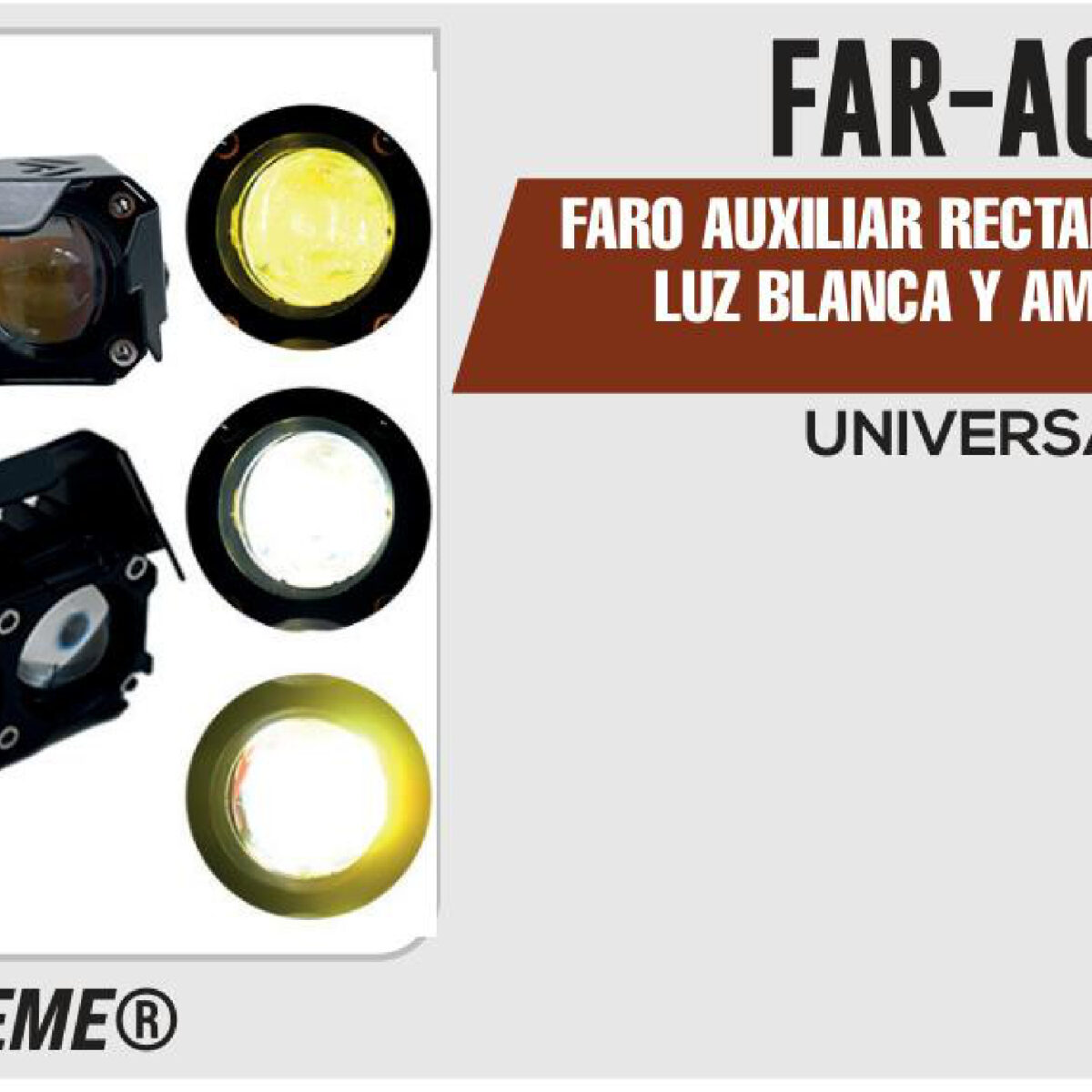 FARO AUXILIAR RECTANGULAR 3 LEDS LUZ BLANCA Y AMBAR 12Vcc