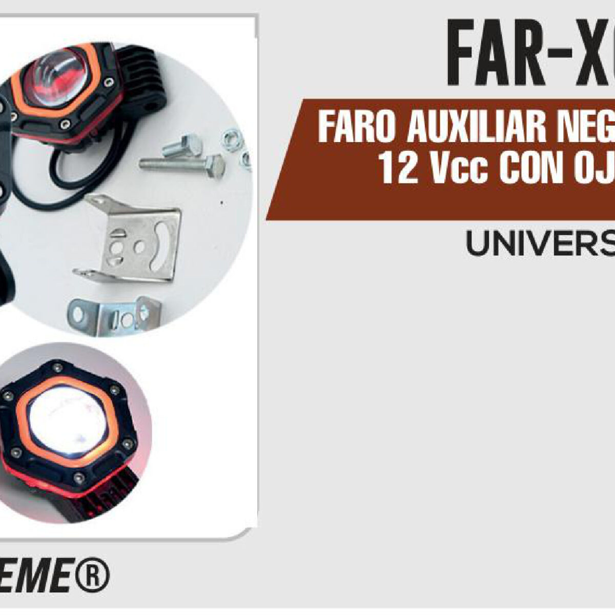 FARO AUXILIAR NEGRO C/NARANJA 12Vcc CON OJO DE ANGEL