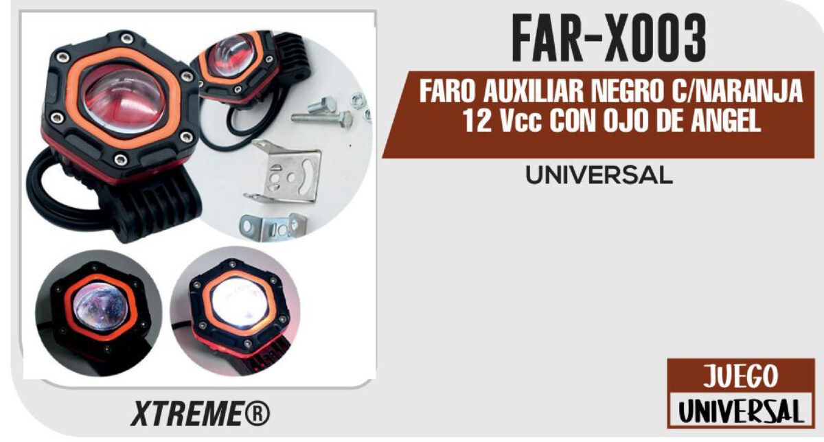 FARO AUXILIAR NEGRO C/NARANJA 12Vcc CON OJO DE ANGEL