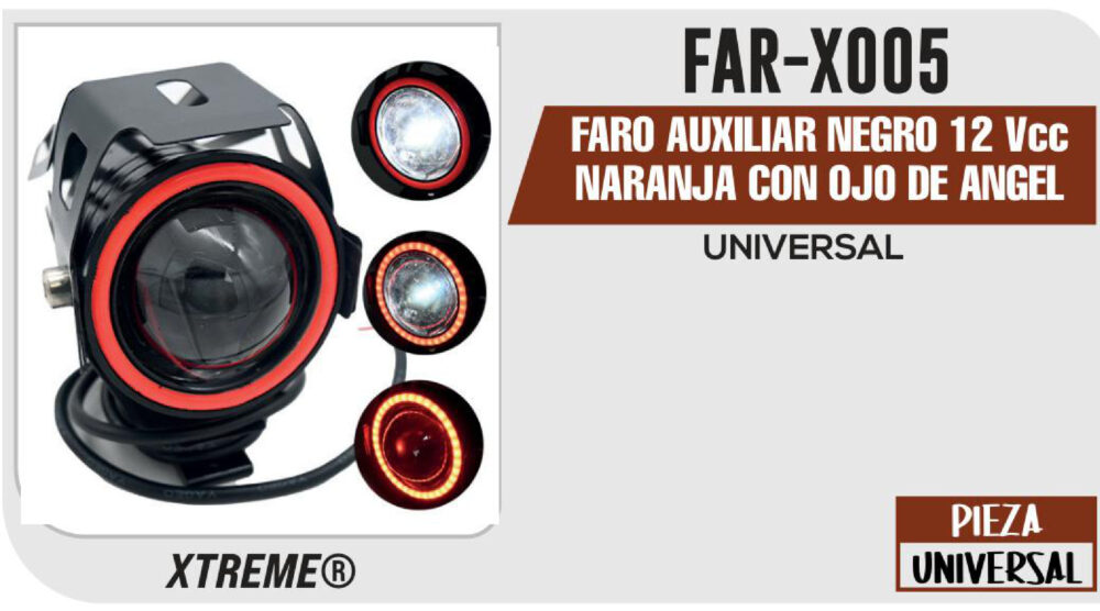 FARO AUXILIAR NEGRO 12Vcc NARANJA CON OJO DE ANGEL