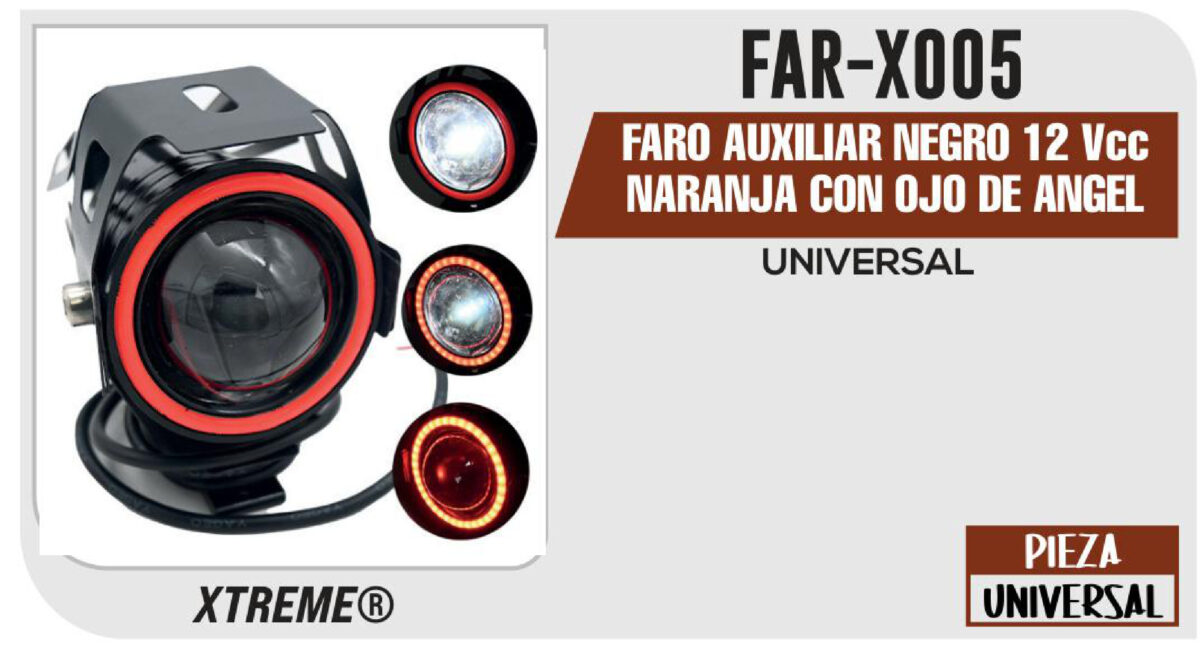 FARO AUXILIAR NEGRO 12Vcc NARANJA CON OJO DE ANGEL