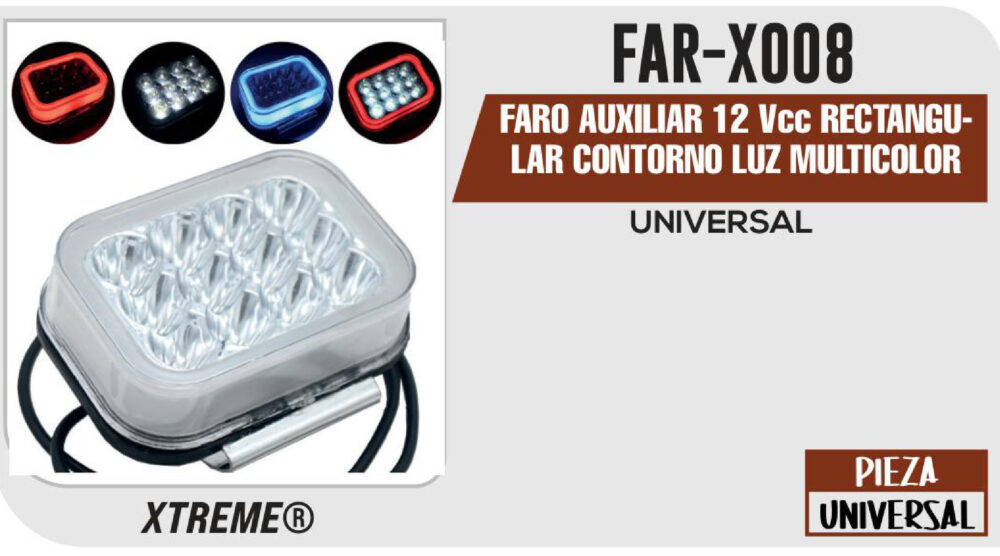 FARO AUXILIAR 12Vcc RECTANGULAR CONTORNO LUZ MULTICOLOR