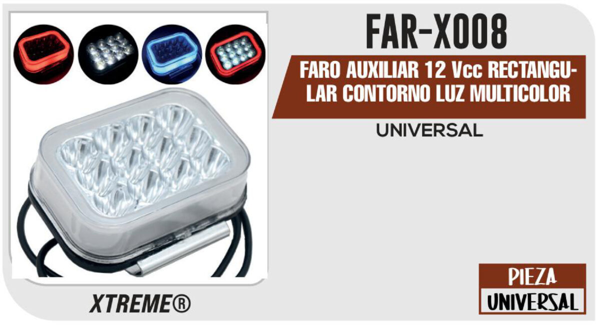 FARO AUXILIAR 12Vcc RECTANGULAR CONTORNO LUZ MULTICOLOR