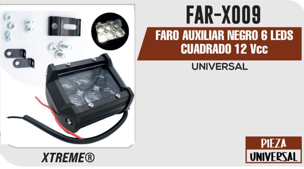 FARO AUXILIAR NEGRO 6 LEDS CUADRADO 12Vcc+H4568