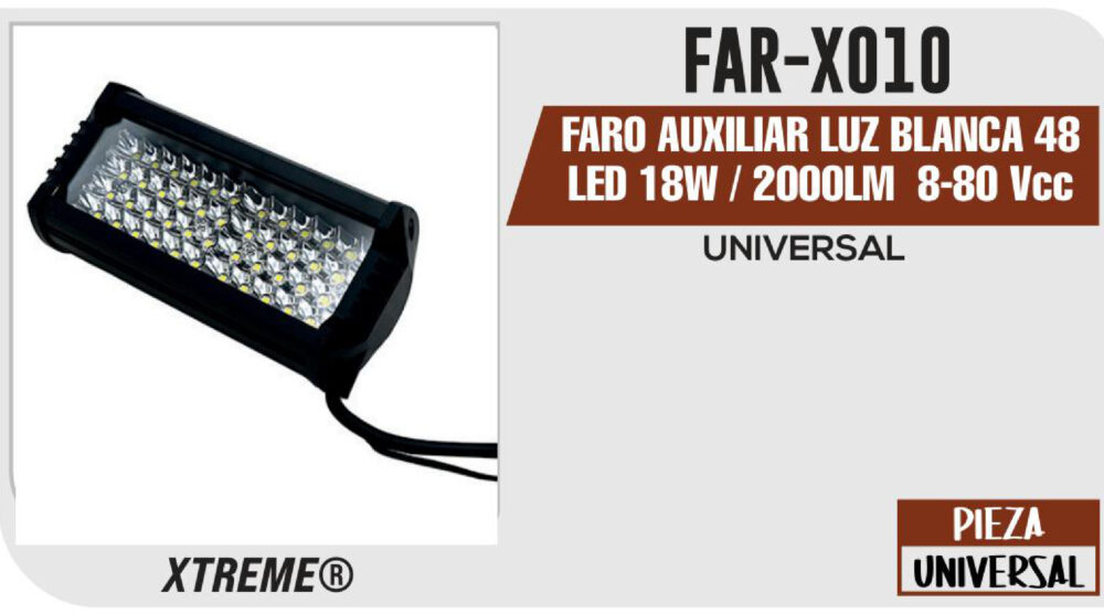 FARO AUXILIAR LUZ BLANCA 48 LED 18W / 2000LM 8-80 Vcc / Vca