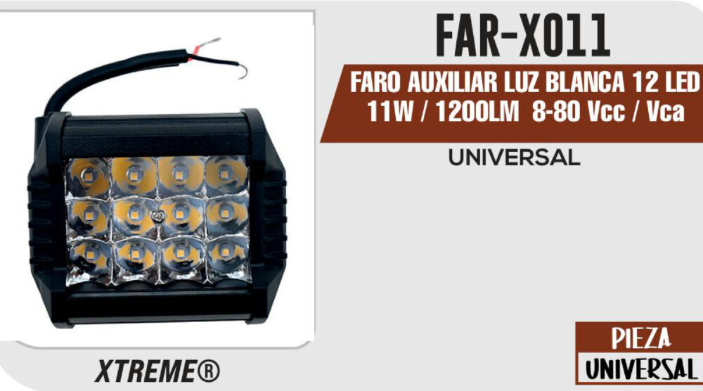 FARO AUXILIAR LUZ BLANCA 12 LED 11W / 1200LM 8-80 Vcc / Vca