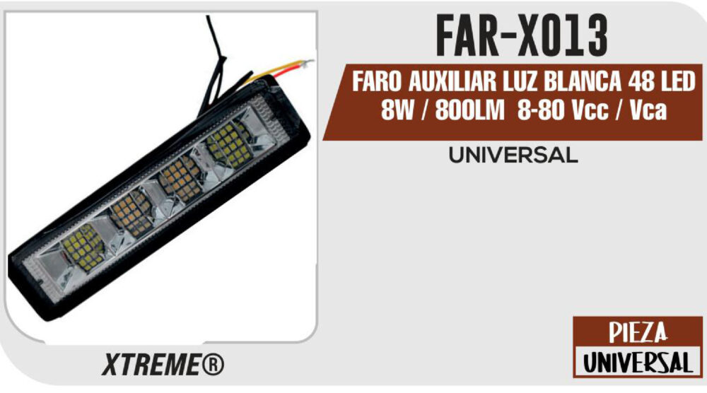FARO AUXILIAR LUZ BLANCA 48 LED 8W / 800LM 8-80 Vcc / Vca