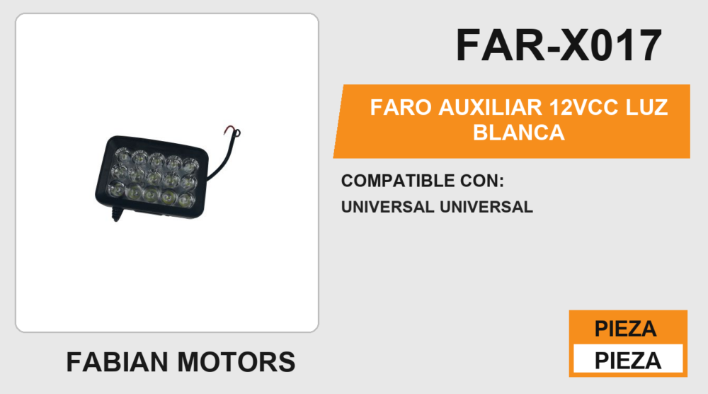 FARO AUXILIAR NEGRO 6 LEDS CUADRADO 12Vcc