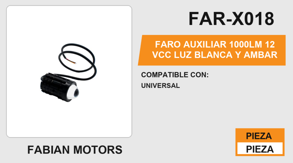 FARO AUXILIAR 1000LM 12Vcc LUZ BLANCA Y AMBAR