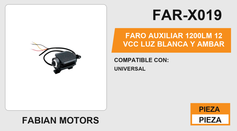 FARO AUXILIAR 1200LM 12Vcc LUZ BLANCA Y AMBAR