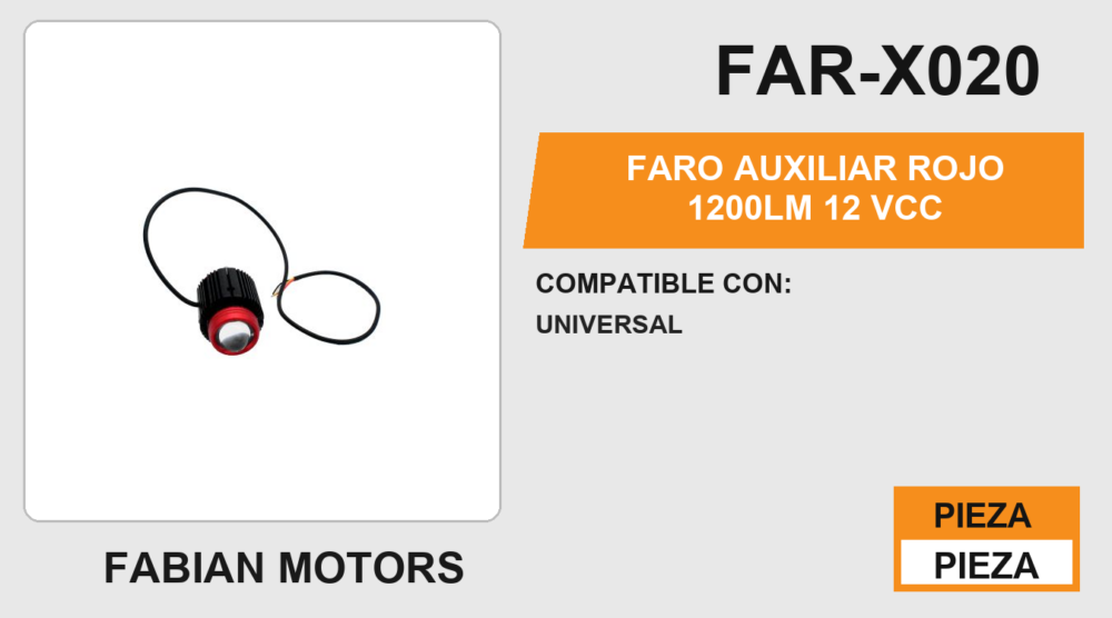 FARO AUXILIAR ROJO 1200LM 12Vcc
