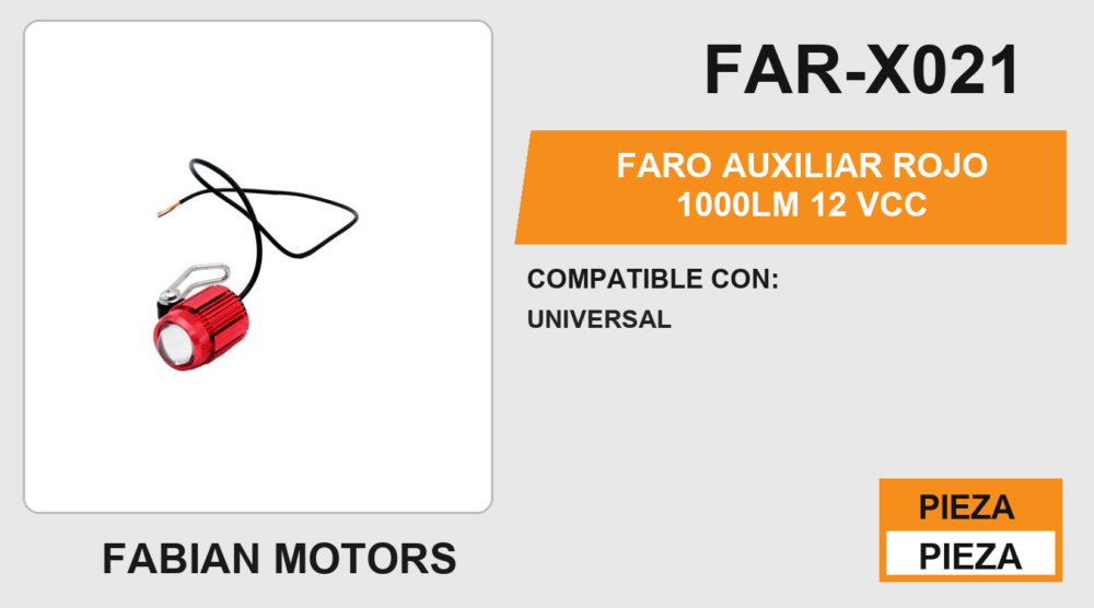 FARO AUXILIAR ROJO 1000LM 12Vcc