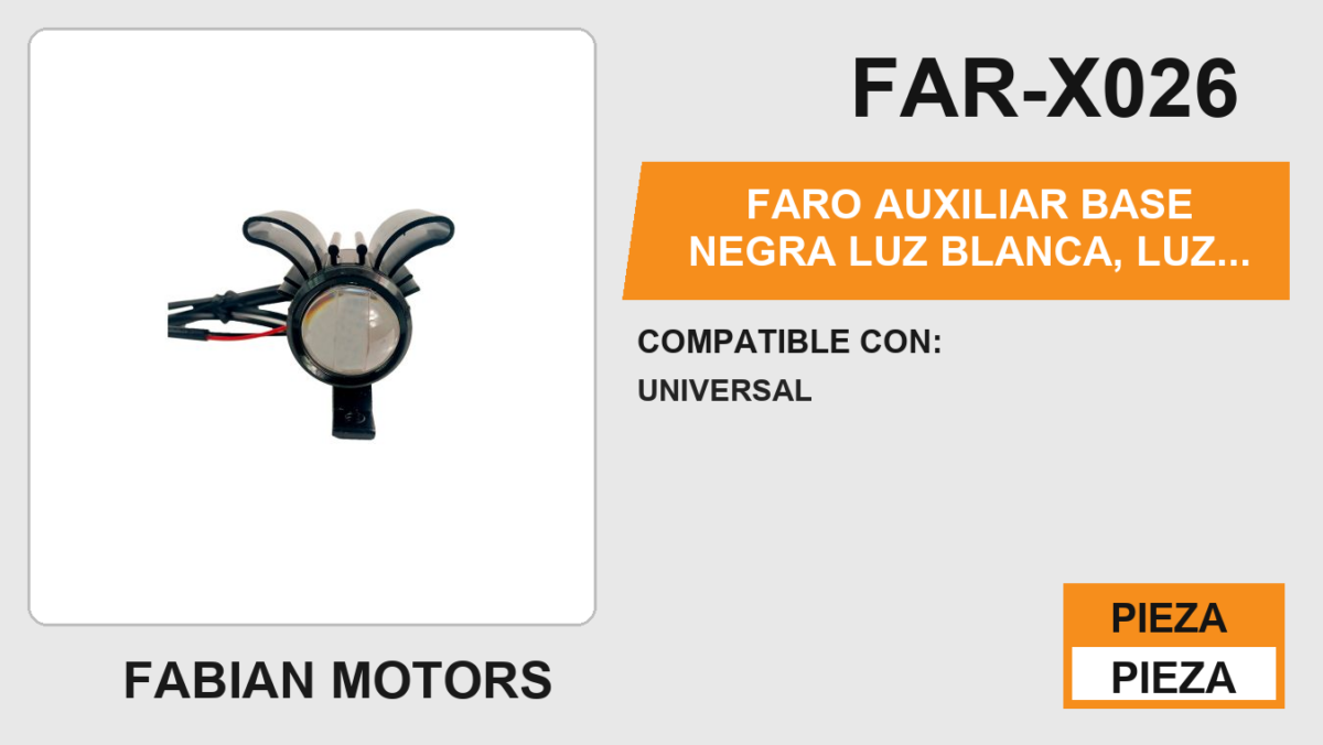FARO AUXILIAR BASE NEGRA LUZ BLANCA, LUZ AMARILLA 12Vcc