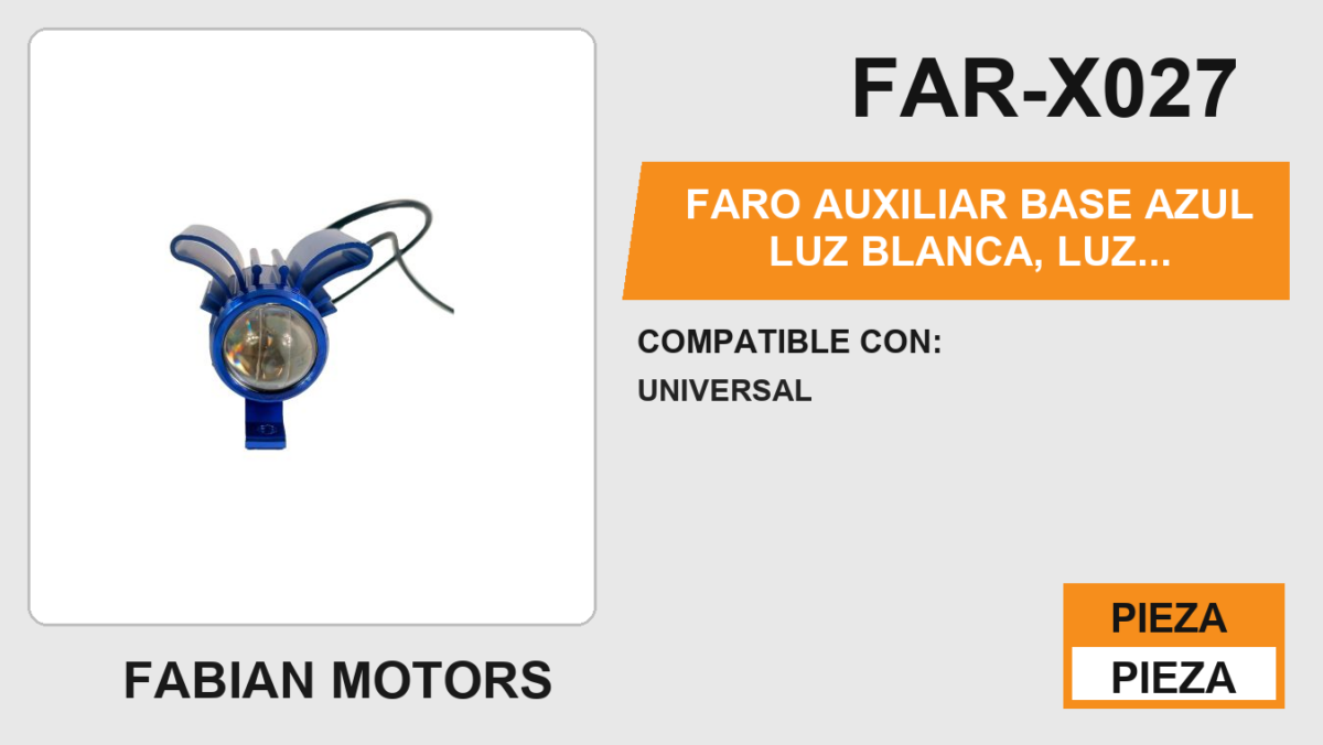 FARO AUXILIAR BASE AZUL LUZ BLANCA, LUZ AMARILLA 12Vcc