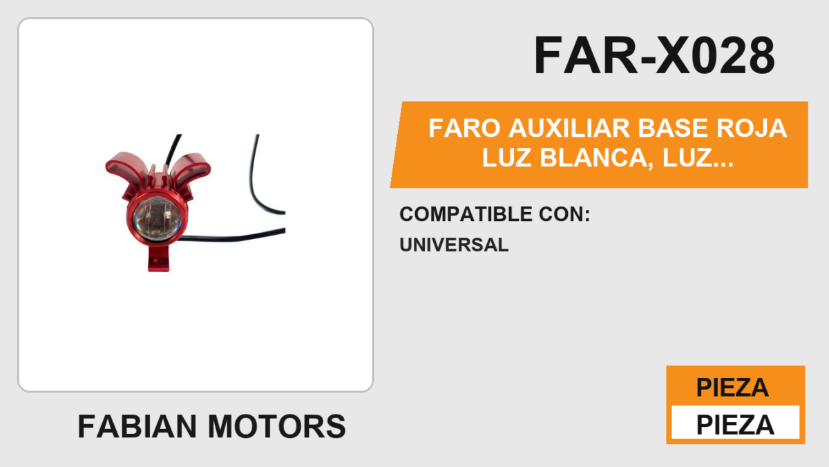 FARO AUXILIAR BASE ROJA LUZ BLANCA, LUZ AMARILLA 12Vcc