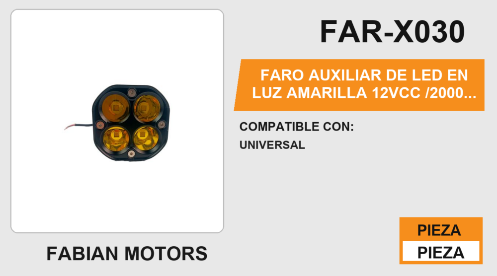 FARO AUXILIAR DE LED EN LUZ AMARILLA 12Vcc / 2000 LM