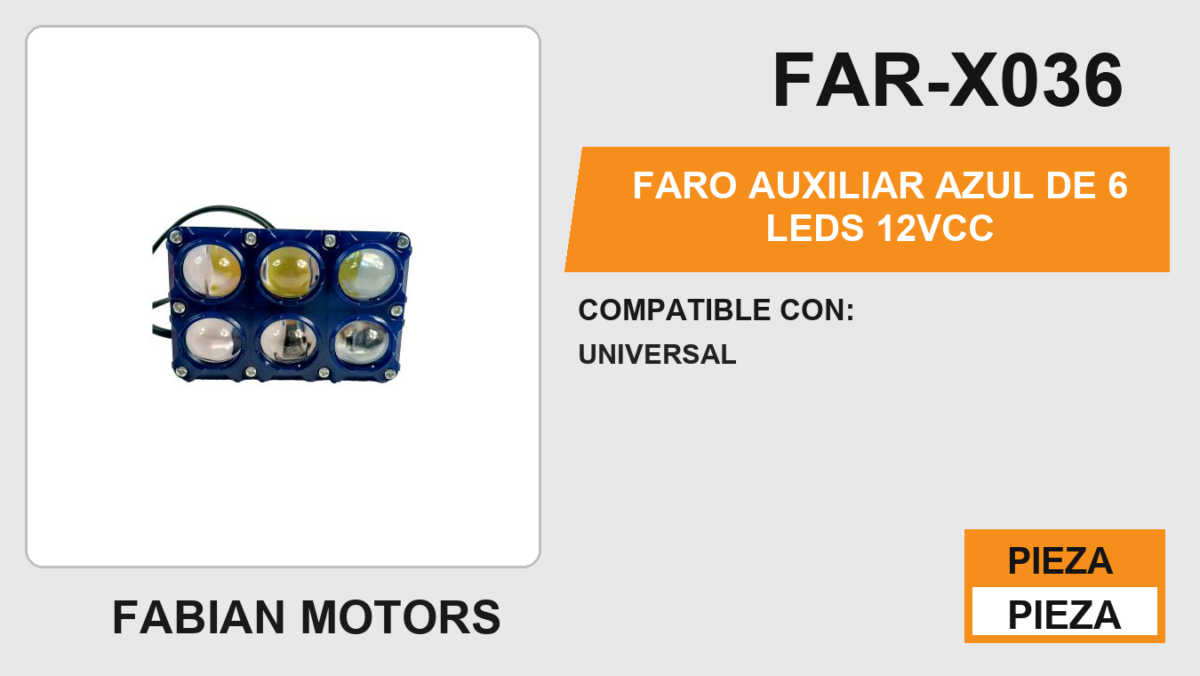 FARO AUXILIAR AZUL DE 6 LEDS 12Vcc