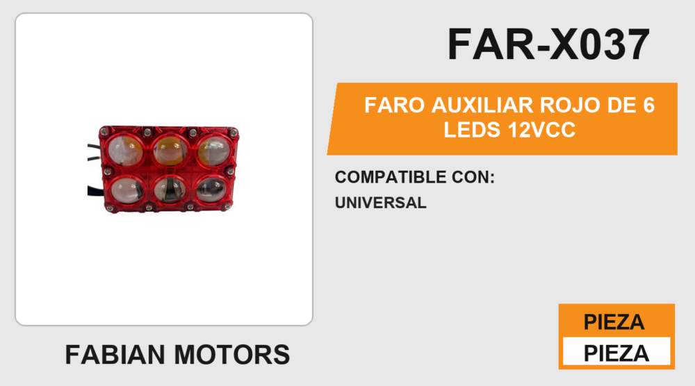 FARO AUXILIAR ROJO DE 6 LEDS 12Vcc