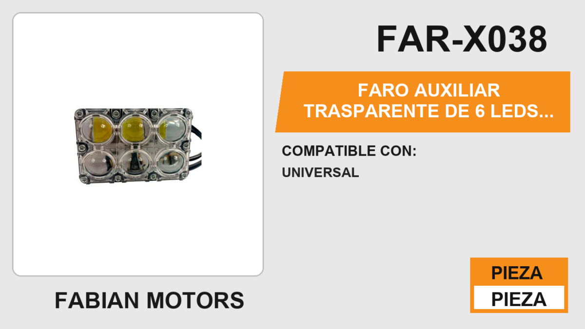 FARO AUXILIAR TRASPARENTE DE 6 LEDS 12Vcc