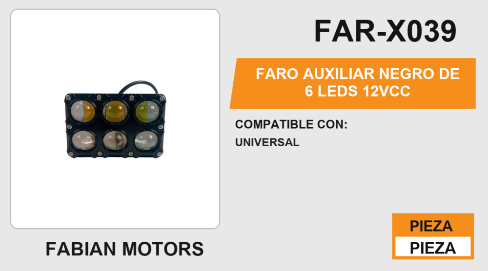 FARO AUXILIAR NEGRO DE 6 LEDS 12Vcc