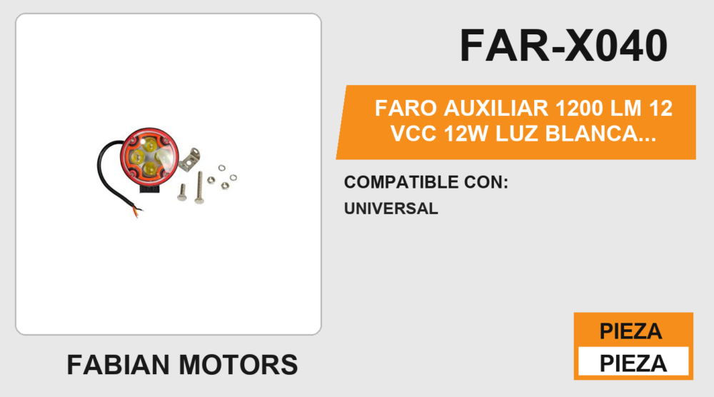 FARO AUXILIAR 1200 LM 12Vcc 12W LUZ BLANCA BORDE AZUL