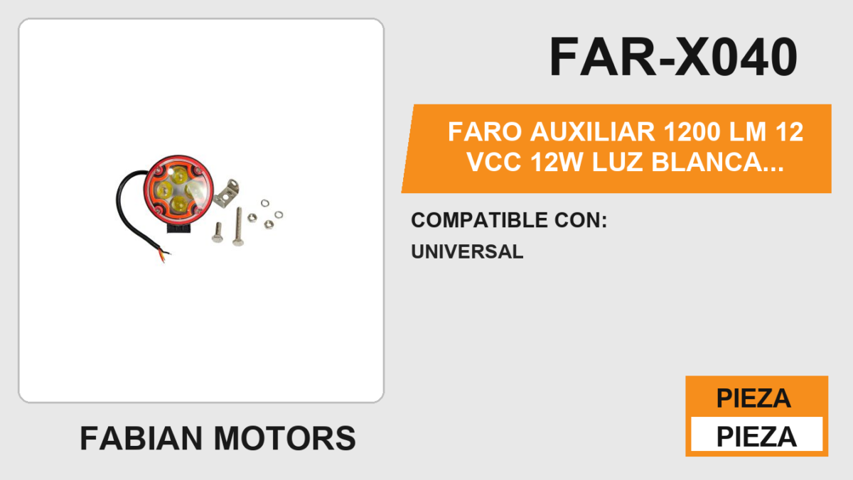 FARO AUXILIAR 1200 LM 12Vcc 12W LUZ BLANCA BORDE AZUL