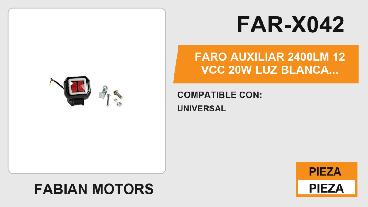 FARO AUXILIAR 2400LM 12Vcc 20W LUZ BLANCA / BORDE AMARILLA