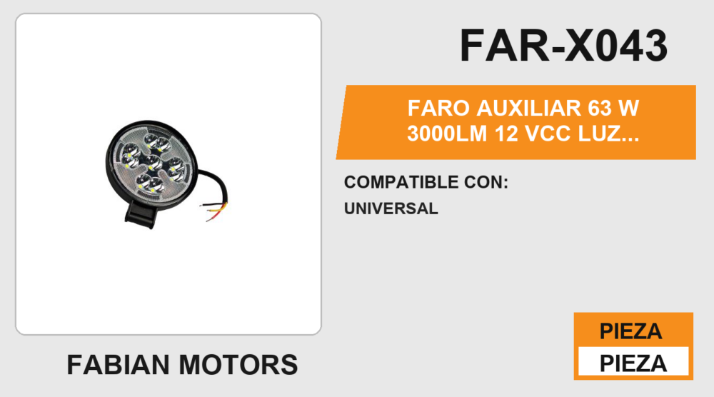 FARO AUXILIAR 63 W 3000LM 12Vcc LUZ BLANCA BORDE AMARILLO