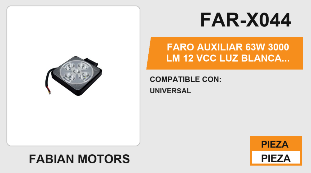 FARO AUXILIAR 63W 3000 LM 12Vcc LUZ BLANCA BORDE AZUL