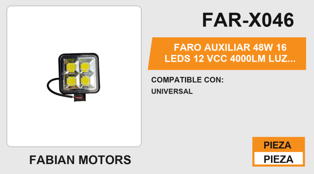 FARO AUXILIAR 48W 16 LEDS 12Vcc 4000LM LUZ BLANCA
