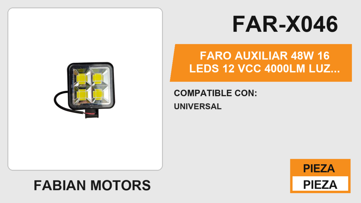 FARO AUXILIAR 48W 16 LEDS 12Vcc 4000LM LUZ BLANCA