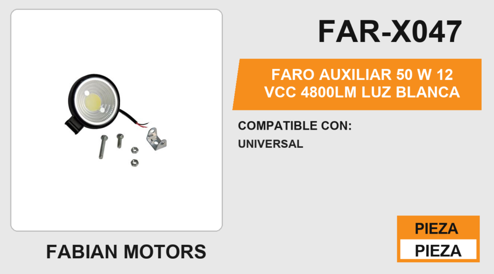 FARO AUXILIAR 50 W 12Vcc 4800LM LUZ BLANCA