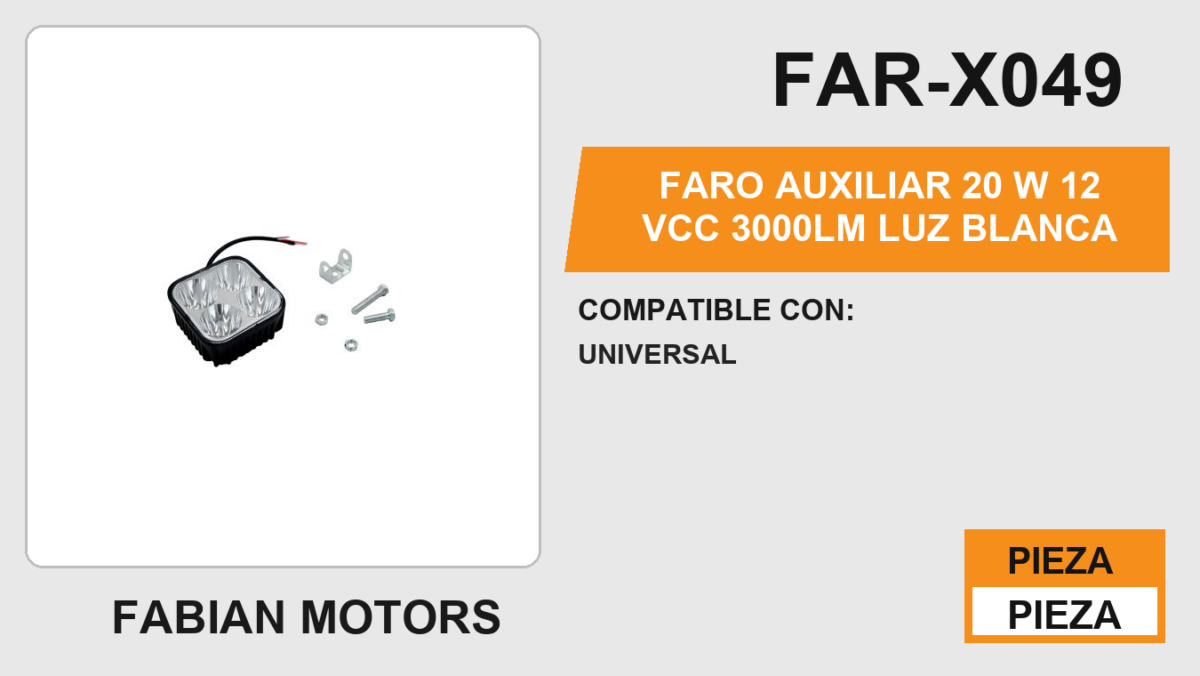 FARO AUXILIAR 20 W 12Vcc 3000LM LUZ BLANCA