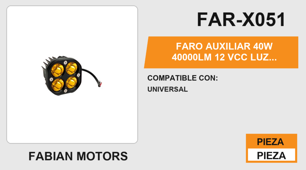FARO AUXILIAR 40W 40000LM 12Vcc LUZ AMARILLA