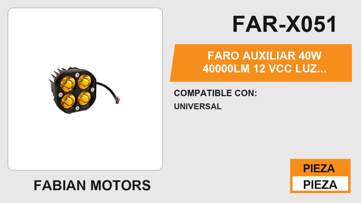 FARO AUXILIAR 40W 40000LM 12Vcc LUZ AMARILLA