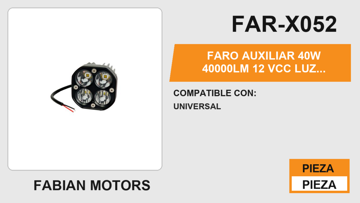 FARO AUXILIAR 40W 40000LM 12Vcc LUZ BLANCA