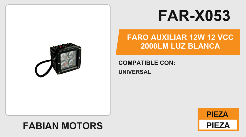 FARO AUXILIAR 12W 12Vcc 2000LM LUZ BLANCA