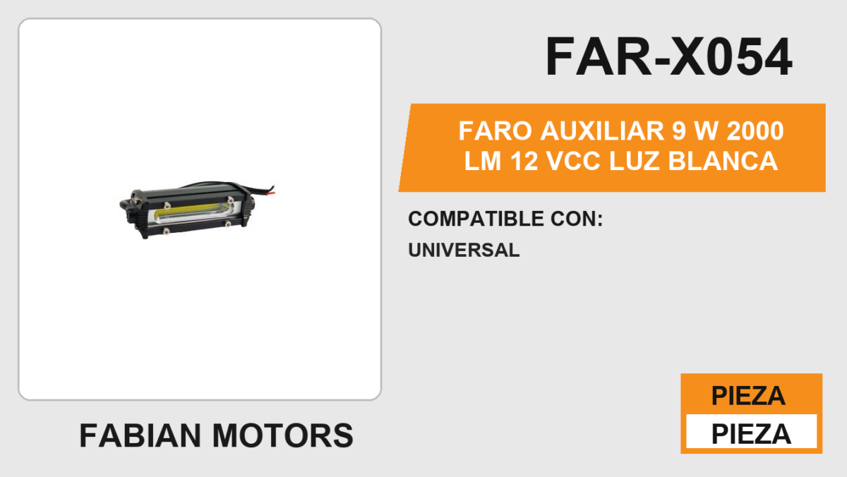 FARO AUXILIAR 9 W 2000 LM 12Vcc LUZ BLANCA