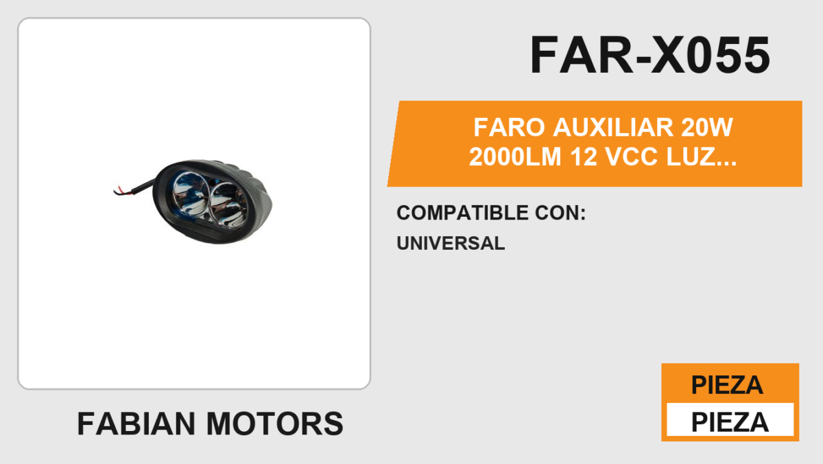 FARO AUXILIAR 20W 2000LM 12Vcc LUZ AMARILLA