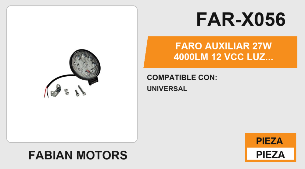 FARO AUXILIAR 27W 4000LM 12Vcc LUZ BLANCA BORDE AMARILLO