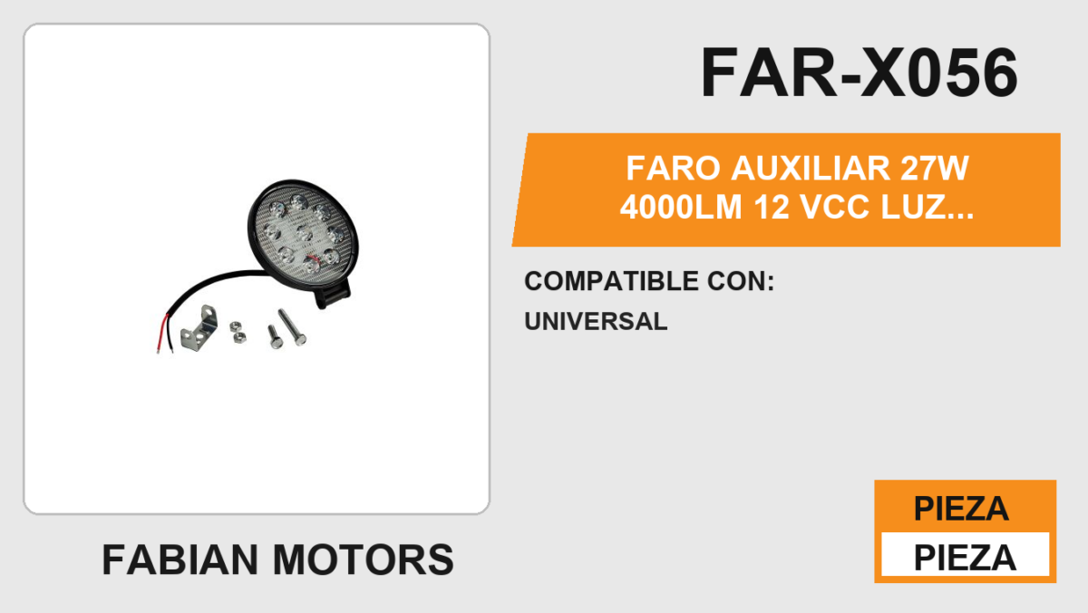 FARO AUXILIAR 27W 4000LM 12Vcc LUZ BLANCA BORDE AMARILLO