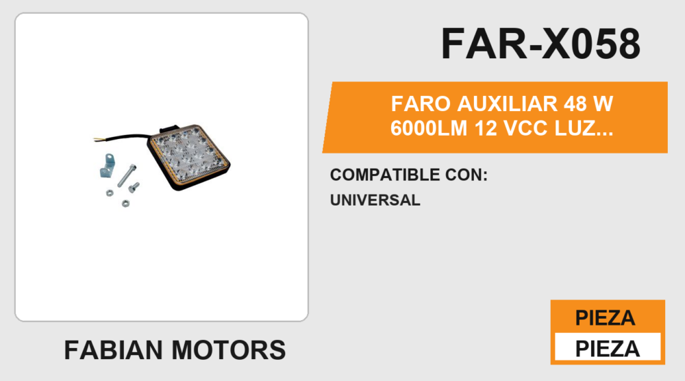 FARO AUXILIAR 48 W 6000LM 12Vcc LUZ BLANCA BORDE AMARILLO