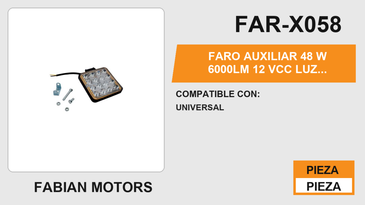 FARO AUXILIAR 48 W 6000LM 12Vcc LUZ BLANCA BORDE AMARILLO